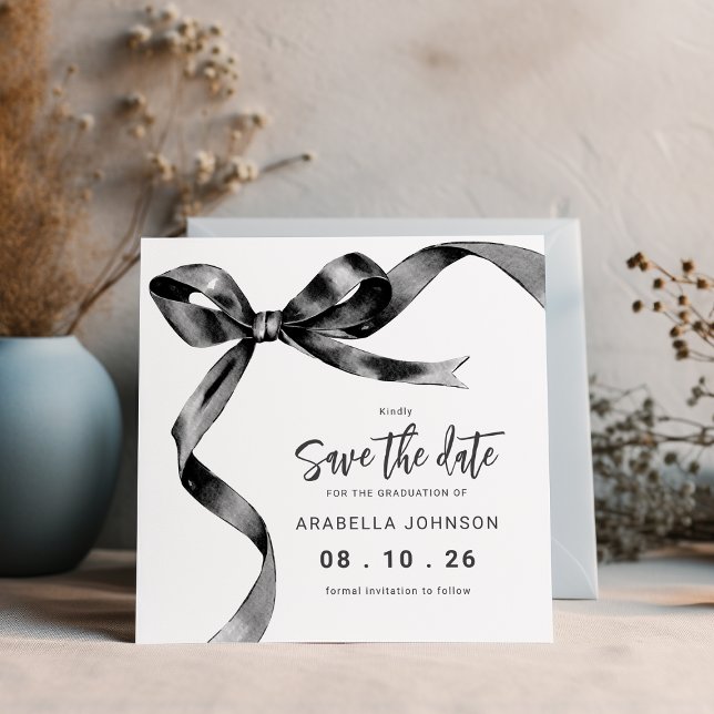 Trendy Black Bow Graduation Save The Date (Von Creator hochgeladen)