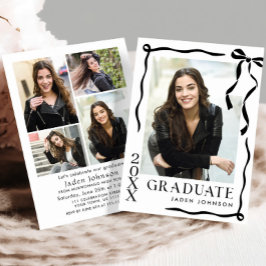 Trendy Black Bow Ribbon 5 PHOTO Graduation Party Einladung