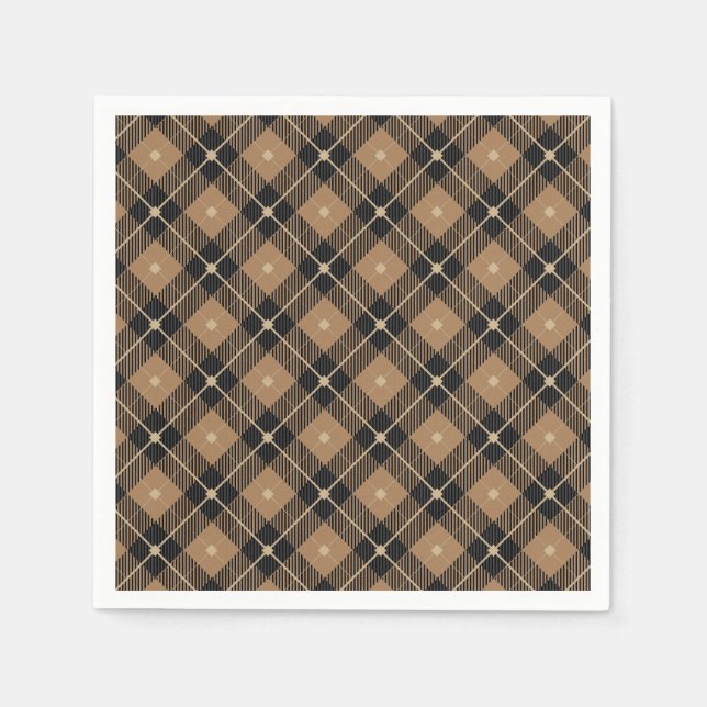 Trendy Black Brown Kariert Serviette (Vorderseite)