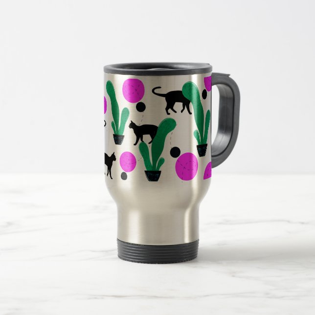 Trendy Black Cat and Cactus Pattern Reisebecher (VorderseiteRechts)