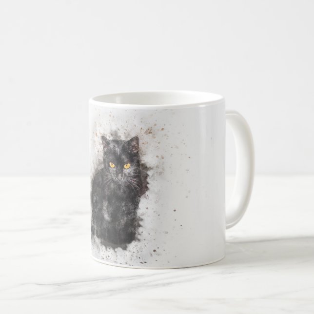 Trendy Black Cat Distressed Image Kaffeetasse (VorderseiteRechts)