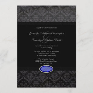 Trendy Black Damask Blue Juwel Hochzeit Einladung