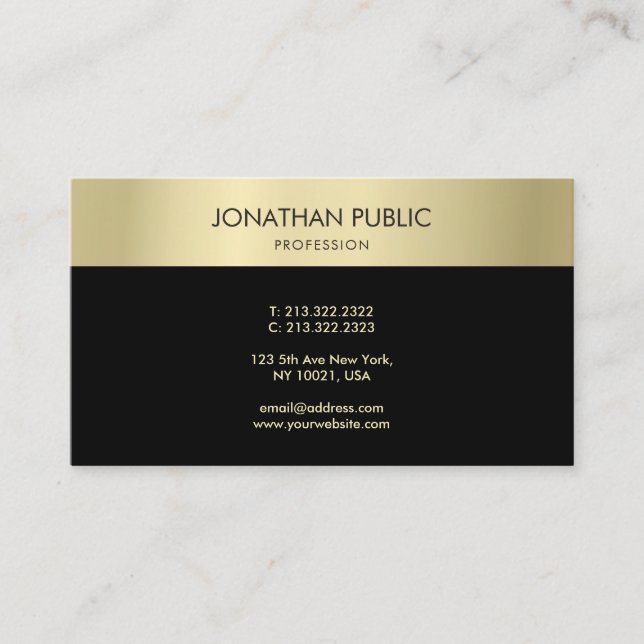 Trendy Black Gold Elegante einfache Vorlage Modern Visitenkarte (Vorderseite)