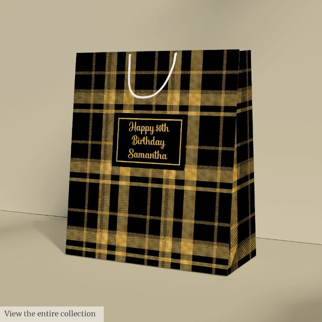 Trendy Black Gold Glitter 50th Birthday Gift Bag Mittlere Geschenktüte (Trendy Black Gold Glitter 50th Birthday Gift Bag)