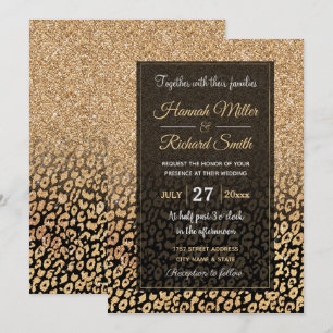 Trendy Black Gold Glitzer Leopard Ombre Einladung