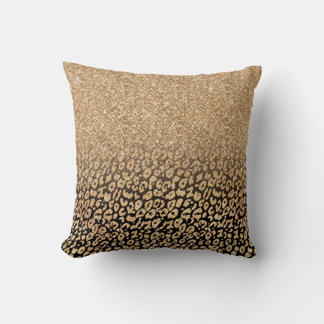 Trendy Black Gold Glitzer Leopard Ombre Kissen (Vorderseite)