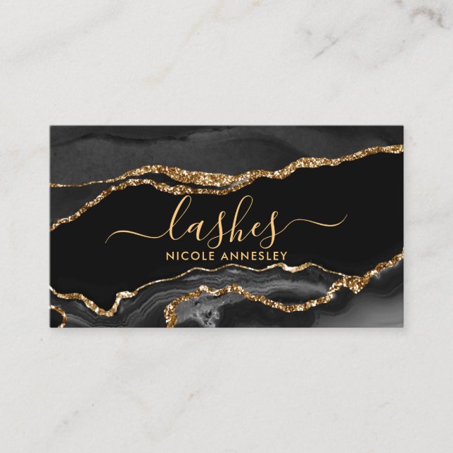 Trendy Black Gold Marble Eyelash Beauty Specialist Visitenkarte (Vorderseite)