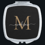 Trendy Black Gold Monogram Brautparty Bridesmaid Taschenspiegel<br><div class="desc">Elegante Black Gold Monogram Feminine Girly Script Brautparty Trauzeugin Bridesmaid Gefallen Gift Compact Mirror</div>