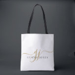 Trendy Black Gold Monogram Initial Script Name Tasche<br><div class="desc">Tragen Sie Ihren Stil, wo immer Sie gehen mit dieser eleganten Monogramm Tote-Tasche. Es wurde mit anmutigen goldenen Schriftzeichen entworfen, gepaart mit einem raffinierten Serifennamen, verbindet moderne Eleganz mit alltäglicher Funktion. Diese vielseitige Tasche eignet sich hervorragend für Pendeln, Shoppingtouren oder behaltend Wesentliches, die bei der Arbeit organisiert werden. Sie eignet...</div>