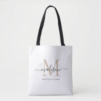 Trendy Black Gold Monogram Initial Script Name Tot