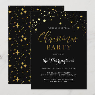 Trendy Black & Gold Star Confetti Weihnachten Part Einladung