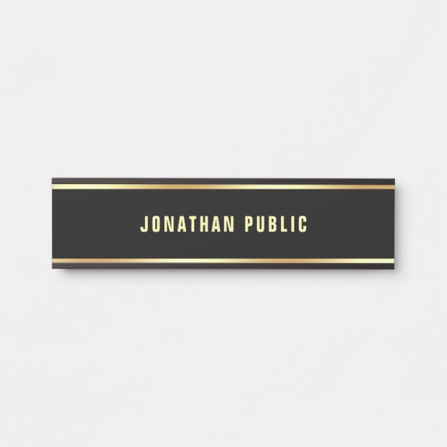 Trendy Black Gold Text Name Clean Template Elegant Türschild (Vorderseite )