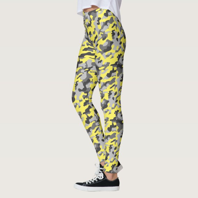 Trendy Black, Grau & Gelb Camouflage Print Sports Leggings (Links)