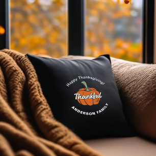 Trendy Black Happy Thanksgiving Pumpkin Kissen