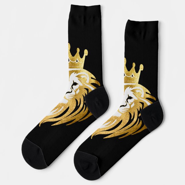 Trendy Black Imitats Gold King Lionhead Socken (Linkes Detail)