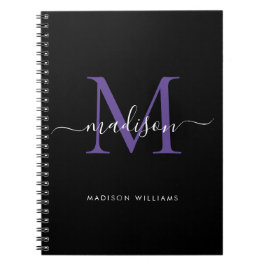 Trendy Black Lila Violet Monogram Script Name Notizblock