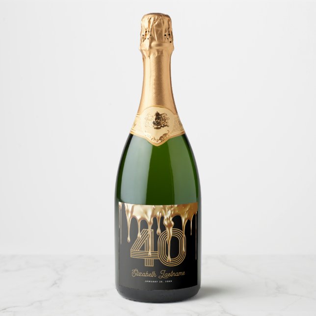 Trendy Black Liquid Gold Drip 40th Birthday (Vorderseite)