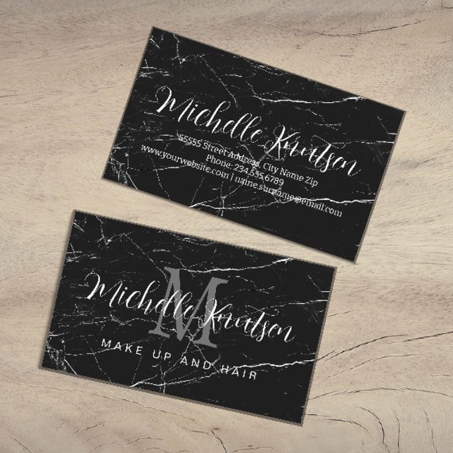 Trendy Black Marble Makeup Artist Hair Salon Visitenkarte (Von Creator hochgeladen)