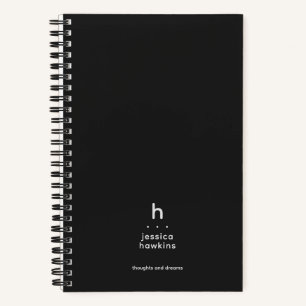 Trendy Black Noir Modernes Monogramm Notizbuch