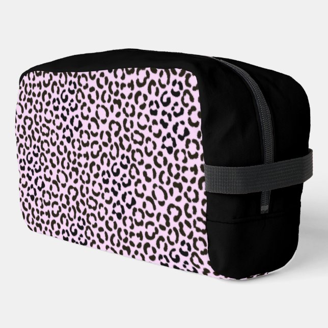 Trendy Black & Pink Leopard Fur Effekt Rpt Muster Waschbeutel (Linke Seite)
