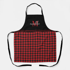 Trendy Black & Red Buffalo Kariert Mit Monogramm Schürze