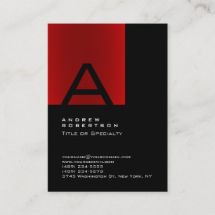 Trendy Black Red Monogram Strip Business Card Visitenkarte