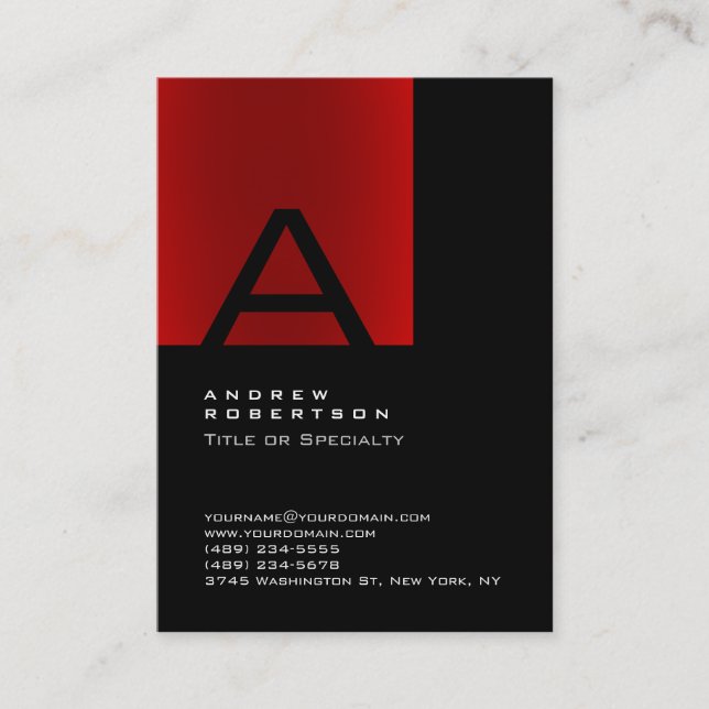 Trendy Black Red Monogram Strip Business Card Visitenkarte (Vorderseite)