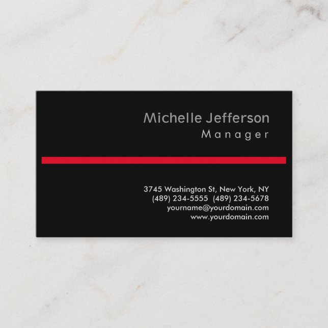 Trendy Black Red Stylish Manager Business Card Visitenkarte (Vorderseite)