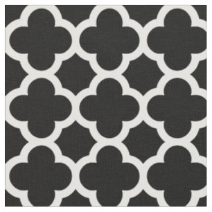 Trendy Black Retro Chic Quatrefoil Trellis Muster Stoff