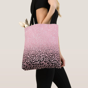 Trendy Black Rose Gold Glitzer Leopard Ombre Tasche