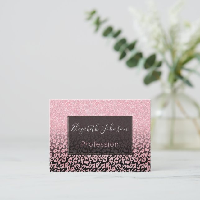Trendy Black Rose Gold Glitzer Leopard Ombre Visitenkarte (Stehend Vorderseite)