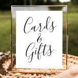 Trendy Black Script Wedding Cards and Gifts Sign Poster<br><div class="desc">Mit diesem eleganten Schild "Karten und Geschenke", das auf einem knackigen weißen Hintergrund ein schwarzes Drehbuch enthält, fügen Sie Ihrem Event eine Touch der Eleganz hinzu. Dieses vielseitige Schild eignet sich perfekt für Hochzeiten, Brautpartys, Babyduschen und Geburtstagsfeiern. Es gibt ein vielseitiges Schild, das den Gästen die Möglichkeit gibt, ihre Karten...</div>