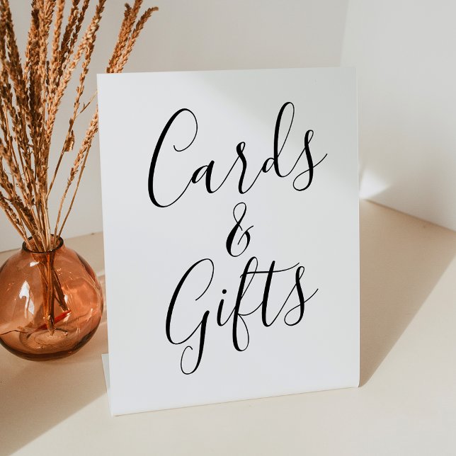 Trendy Black Script Wedding Cards und Geschenke Sockelschild (Von Creator hochgeladen)