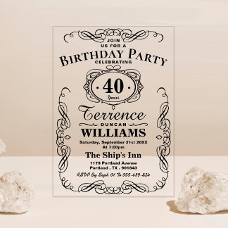Trendy Black Typografy Adult Birthday Acryleinladungen