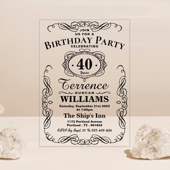 Trendy Black Typografy Adult Birthday Acryleinladungen (Von Creator hochgeladen)