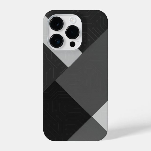 Trendy Black, White and Gray Patterned Phone Case iPhone 14 Pro Hülle (Rückseite)