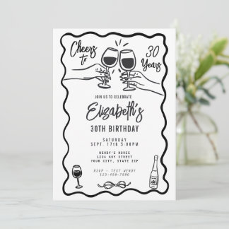 Trendy Black & White Cheers bis 30 Jahre Geburtsta Einladung