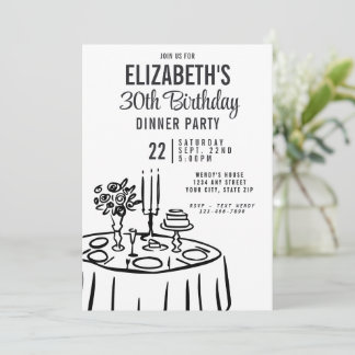 Trendy Black & White Dinner Party 30. Geburtstag Einladung