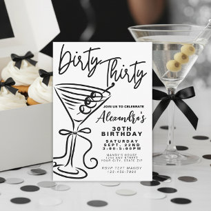Trendy Black & White Dirty 30. Geburtstag Einladung