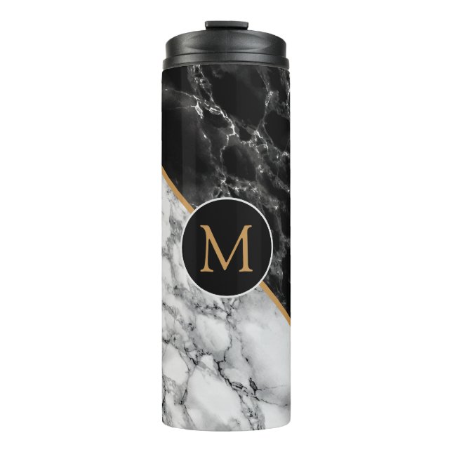Trendy Black & White Marmor Stone - Fügen Sie Ihre Thermosbecher (Vorderseite)