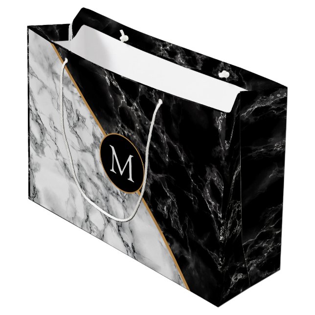 Trendy Black & White Marmorstein - Fügen Sie Ihren Große Geschenktüte (Vorderseite Schrägansicht)
