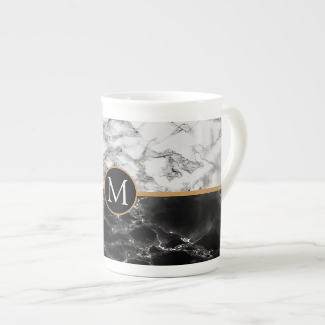 Trendy Black & White Marmorstein - Fügen Sie Ihren Prozellantasse (Vorderseite Rechts)