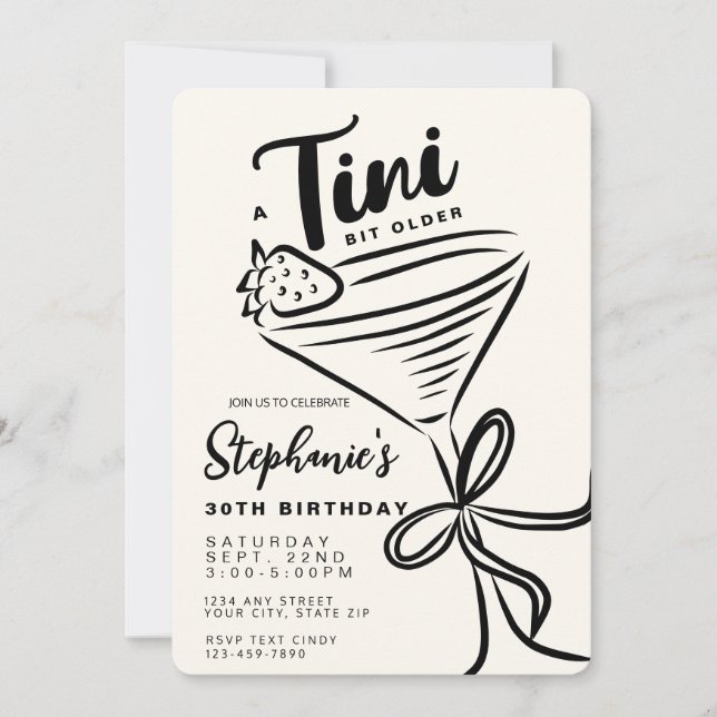 Trendy Black & White Tini Bit Ältere 30. Geburtsta Einladung (Vorderseite)