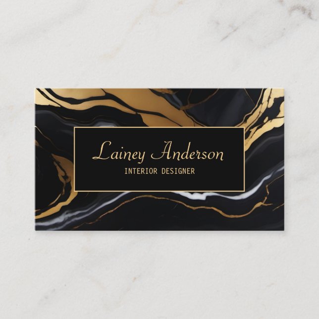 Trendy Black yellow Gold faux marble Visitenkarte (Vorderseite)