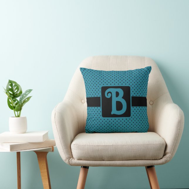 Trendy Blau- und Schwarz-Punkte-Monogramm-Drehkiss Kissen (Stuhl )