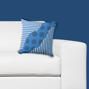 Trendy Blaue geometrische Streifen und Punkte Kissen