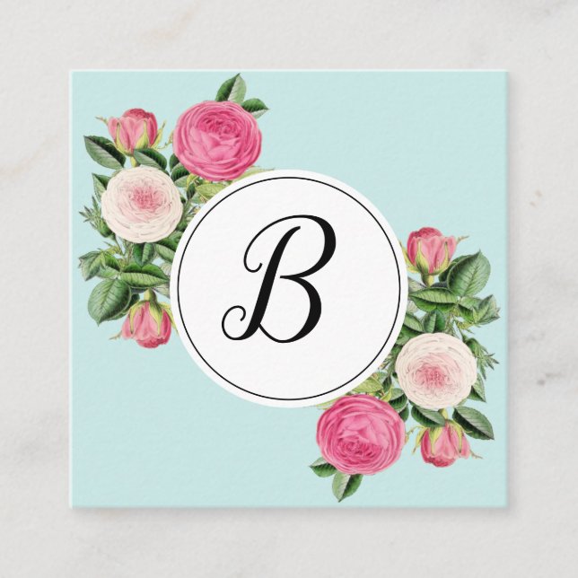 Trendy blaue Monogramm-Rosen-Geschäftsmit Quadratische Visitenkarte (Vorderseite)