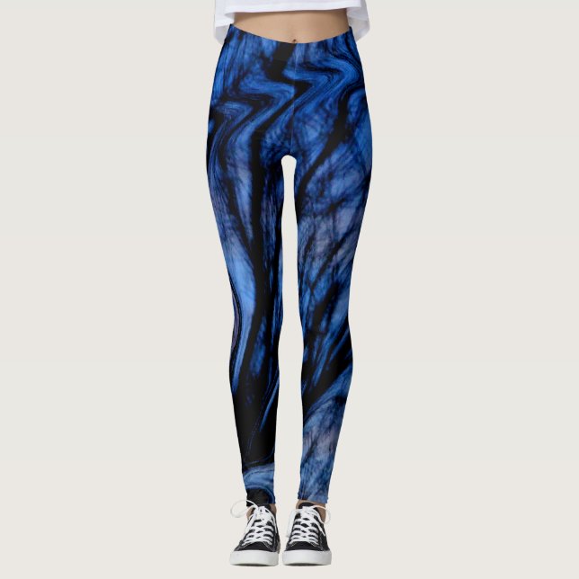 Trendy blauer und schwarzer abstrakter leggings (Vorderseite)