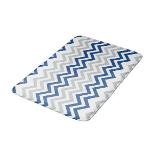 Trendy blaues graues Weiß-Zickzack Muster Badematte