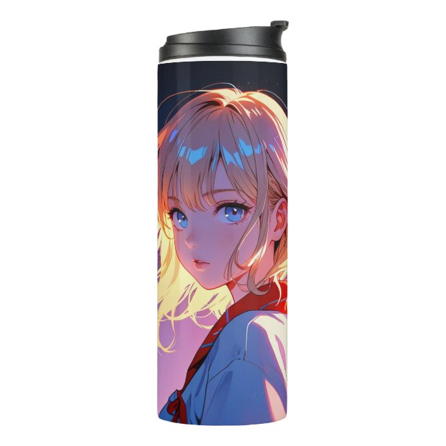 Trendy Blonde Girl Artwork – Perfect for Home Déco Thermosbecher (Nach links gedreht)